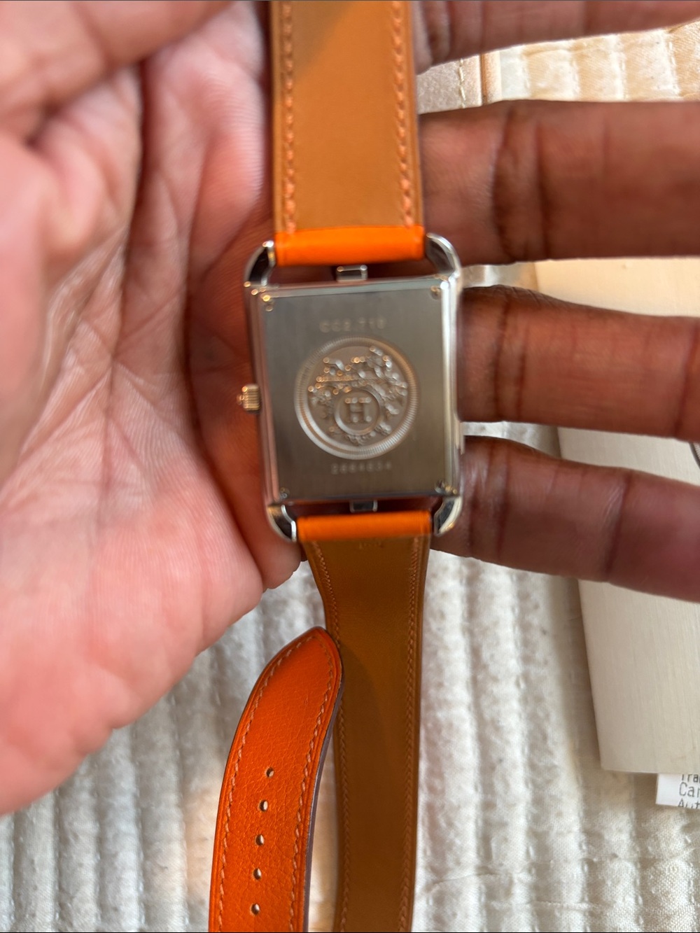 Vintage Hermes Cape Cod Small Watch with Orange Straps. - Picture 7 of 9